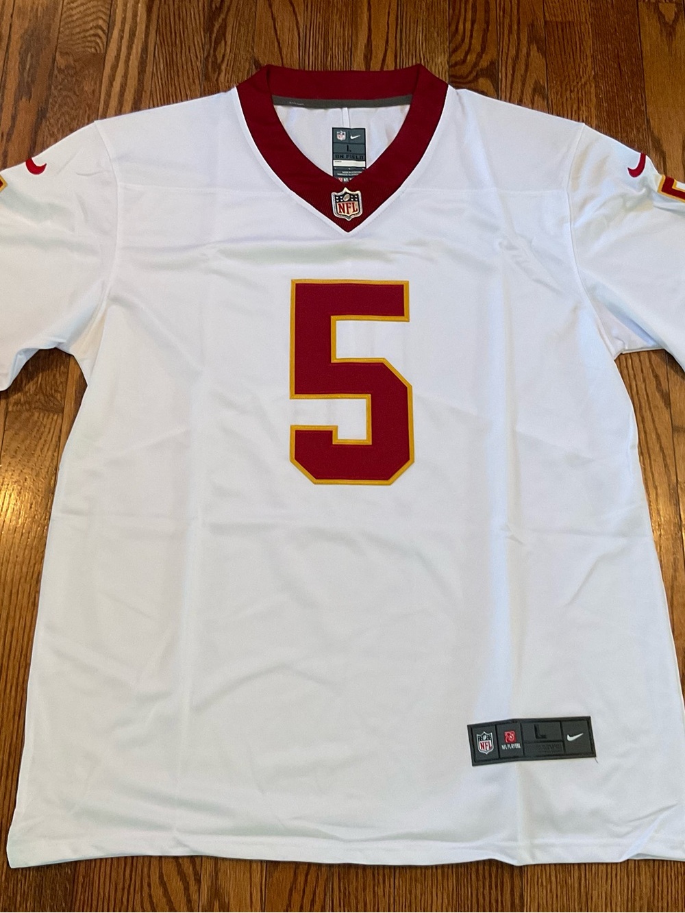 Nike Washington Commanders men’s L Jayden Daniels white sewn-on jersey NWT